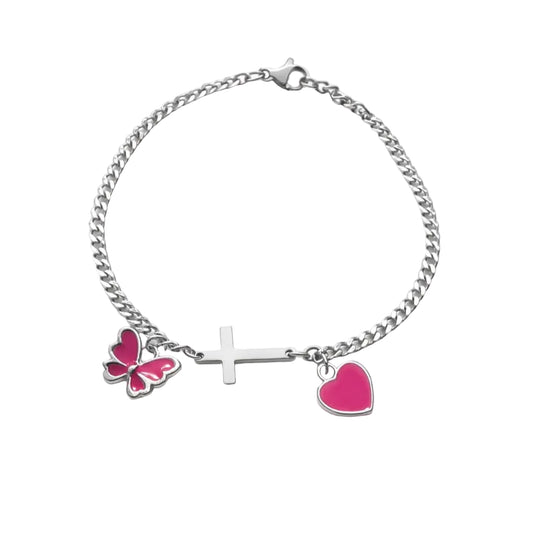 Pink Charm Silver Bracelet