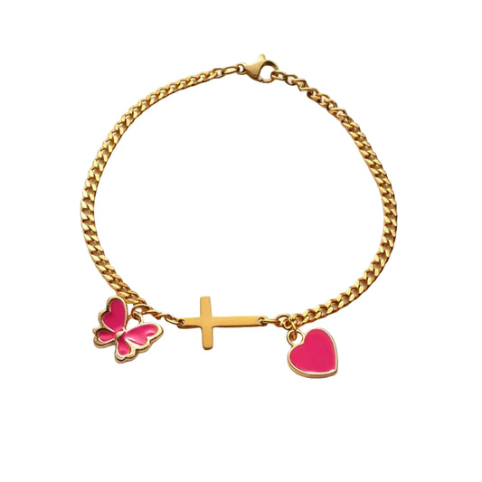 Pink Charm Bracelet Gold