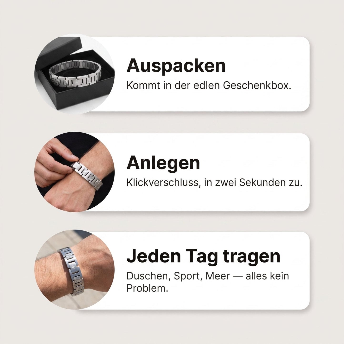 Auspacken, anlegen, jeden Tag tragen
